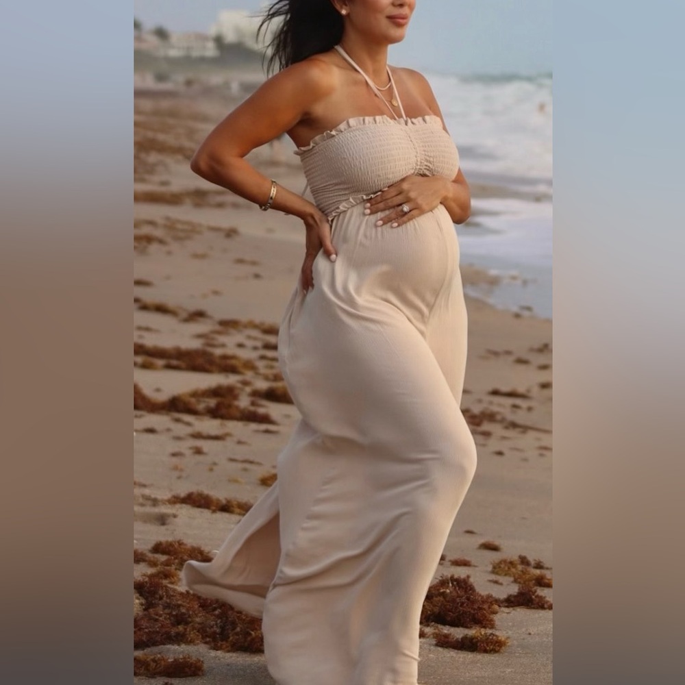 Pinkblush Cream Strapless Maternity Jumpsuit